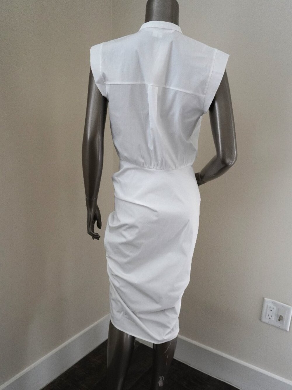 Veronica Beard White Dress Cotton Rushed Shirt Dress Size 4 New with Tags $450 - Picture 6 of 7